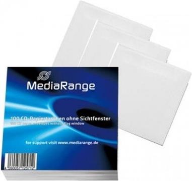 MediaRange Paper sleeves for 1 disc, with adhesive flap and window, white, Pack 100