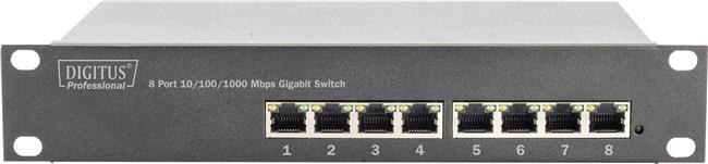 DN-80114 25.4 cm (10") 8-port Gigabit Ethernet Switch 8 x 10/100/1000Mbps RJ45, build-in power, incl. 25.4 cm (10") brackets