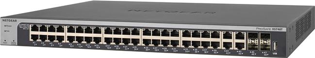 ProSAFE XS748T - 44 x 10GBASE-T copper ports, 4x SFP+ 1000/10GBASE-X fiber ports, 262.8W max., 47.8 dB, 2.61 kg