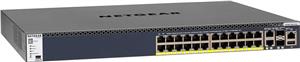 Stackable Managed Switch, L3, 24-port 1000BASE-T (RJ45) PoE+, 2-port 10GBASE-T (RJ45), 2-port 10GBASE-X (SFP+), 128Gbps, USB, Mini-USB / RJ45 / RS232 console ports, APS1000W PSU