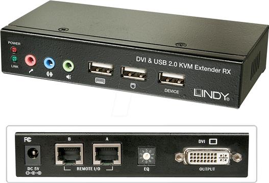 LINDY Cat6 KVM Extender Classic DVI USB Audio, 50m