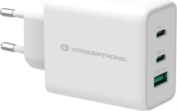 CONCEPTRONIC punjač 3Port 65W, 2xUSB-C/1xUSB-A PD bijeli