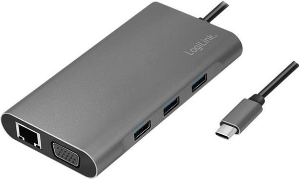 LogiLink docking station USB 3.2 Gen1, USB-C, 10-port, PD, silver.