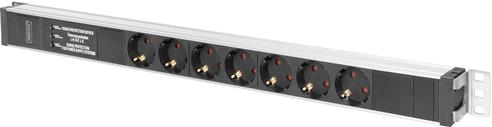 1U Aluminium PDU, Rackmountable 16A, 4000W, 250VAC 50/60Hz, 7x outlet CEE 7/7 2m cable, CEE 7/7 plug