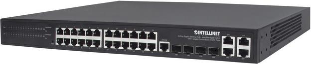 INTELLINET 24 Port Gigbit PoE+ Switch with 4 SFP ports