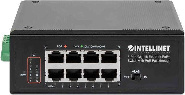 INTELLINET 8-Port PoE+ Gigabit Switch mit PoE-Passthrough