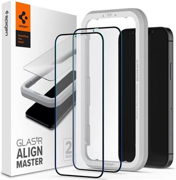 Spigen Glas tR ALM FC Black, zaštitno staklo za ekran telefona, 2 kom + okvir za instalaciju - iPhone 12 Pro Max