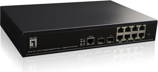 LevelOne Switch 8x GE GEP-1061 2xGSFP 19" 180W 8xPoE+