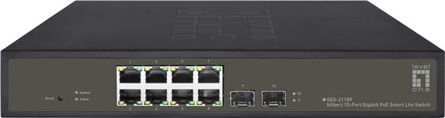 LevelOne Switch 8x GE GES-2110P 2xGSFP 19" 130W 8xPoE+