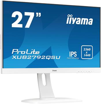 IIYAMA Monitor LED XUB2792QSU-W6 27" ETE IPS-panel, 2560x1440 QHD, 5ms, FreeSync, 15cm height adj. stand, 350cd/m2, VGA, HDMI, DisplayPort, Speakers, USB-HUB WHITE