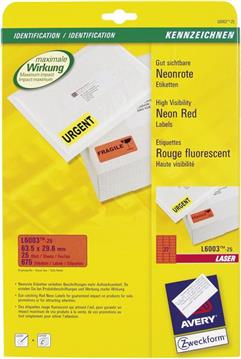 Etikete LK 63,5x29,6mm pk25L Zweckform L6003-25 neon crvene