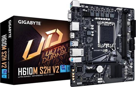 GIGABYTE MB H610M S2H V2 (LGA 1700, 2x DDR5 up to 64GB, 1x PCI-E x16x16, 1x PCI-Ex1, 4x SATA, 1x M.2, 4x USB 3.2 Gen1, 4x USB 2.0/1.1, internal 4x USB 2.0/1.1, 1x HDMI 2.0, 1x DP, Realtek GbE LAN 1Gbp