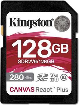 Kingston 128GB SDXC Canvas React Plus UHS-II 280R/100W U3 V60 for Full HD/4K