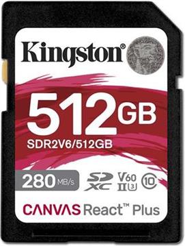 Kingston 512GB SDXC Canvas React Plus UHS-II 280R/150W U3 V60 for Full HD/4K