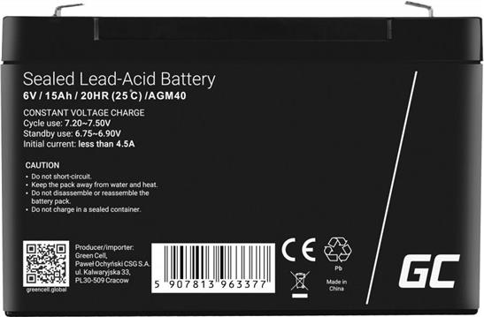 Green Cell AGM40 UPS battery Sealed Lead Acid (VRLA) 6 V 15 Ah