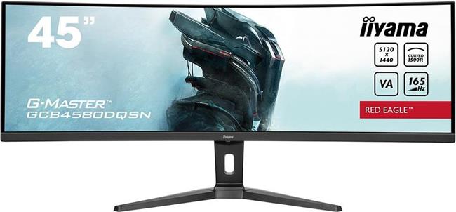 Iiyama G-MASTER Red Eagle GCB4580DQSN-B1LED monitor gaming curved 45" (44.5" viewable) 5120 x 1440 Dual Quad HD @ 165 Hz VA 450 cd/m2 3000:1 HDR400 0.8 ms 2xHDMI DisplayPort speakers black matte GCB45