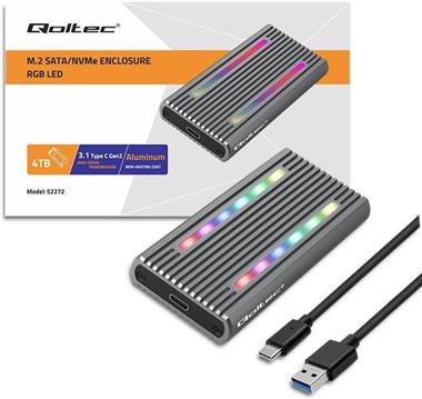 Qoltec 52272 Enclosure for drive M.2 SSD | SATA | NVMe | RGB LED | USB-C | 4TB