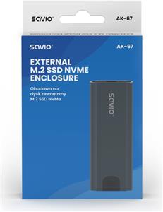 Savio M.2 SSD NVMe external drive enclosure, USB-C 3.1, AK-67, grey