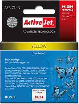 Activejet AEB-714N Ink cartridge (replacement for Epson T0714, T0894, T1004; Supreme; 15 ml; yellow)