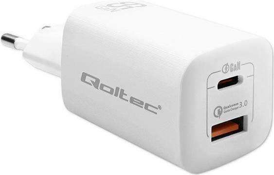 Qoltec 50765 mobile device charger Laptop, Portable gaming console, Power bank, Smartphone, Smartwatch, Tablet White AC Fast charging Indoor