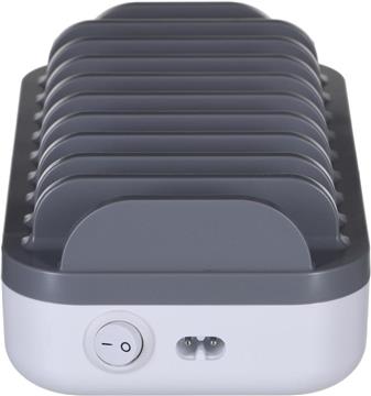 Manhattan Charging Station, 10x Ports: 3x USB-C (up to 18W PD) and 7x USB-A (up to 12W), 120W Total Output, White/Grey, Three Year Warranty, Box