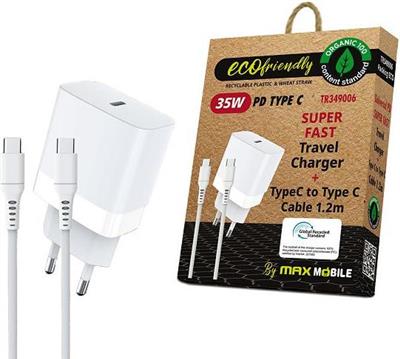 MAXMOBILE KUĆNI PUNJAČ PD SUPER FAST CHARGE 2U1 TYPEC+KABEL TR349006,GRS,35W ECO