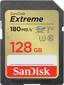 SanDisk Extreme PLUS 128GB SDHC Memory card 180MB/s and 90MB/s read/write, UHS-I, Class 10, U3, V30