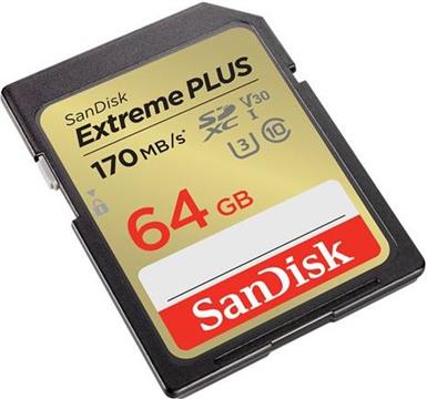 SanDisk Extreme PLUS 32GB SDXC memory card 170MB/s and 80MB/s read/write, UHS-I, Class 10, U3, V30