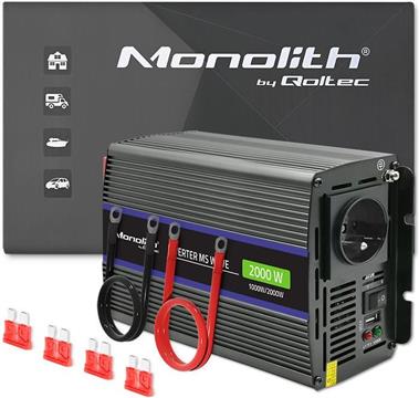Qoltec Monolith 2000 MS Wave Voltage Converter | 12V to 230V | 1000/2000W | USB