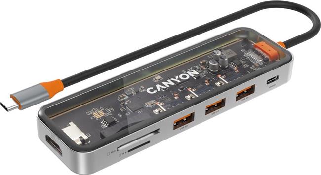 CANYON hub DS-13 7in1 4k USB-C Transparent Space Grey