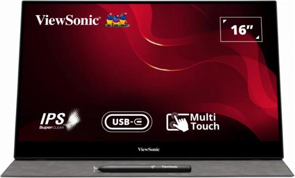 ViewSonic Monitor TD1655 16” 1920x1080, IPS, 2xUSB-C, mini HDMI, Multi-Touch