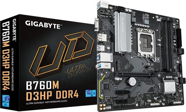 GIGABYTE MB B760M D3HP DDR4 (LGA1700, 4x DDR4 128GB, 1x PCI-E 4.0 x16x16, 2x PCI-E 3.0 x1x1, 2x M.2 PCIe 4.0, 4x SATA, 2x USB 2.0, 1x DP, 1x HDMI, GbE LAN, mATX, Retail)