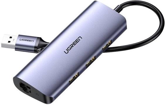USB HUB UGREEN, USB-C na 3xUSB 3.0 A i 1xRJ45, sivi