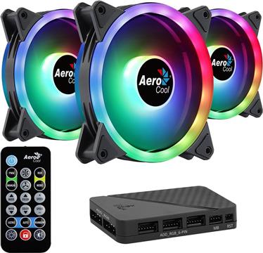 Aerocool DUO12PRO Kit 3xFan 12cm ARGB LED Dual Ring Antivibration 6 Pins Black