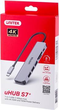 UNITEK HUB USB-C H1118A; USB-A x3, USB-C, HDMI, SD, microSD