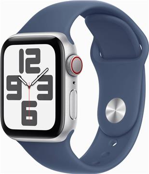 APPLE Watch SE GPS + Cellular 44mm Silver Aluminium Case with Denim Sport Band - M/L