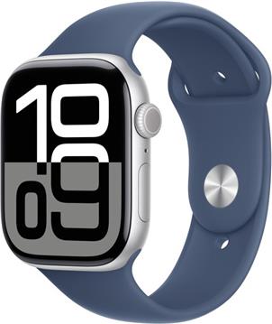 APPLE Watch Series 10 GPS + Cellular 46mm Silver Aluminium Case with Denim Sport Band - M/L