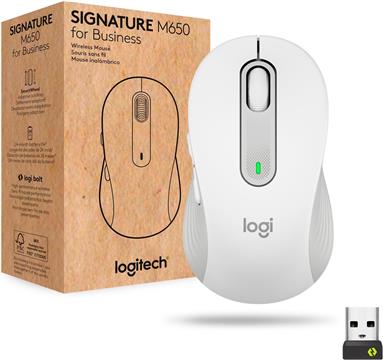 Logitech Signature M650 for Business Mouse wireless Bluetooth 2.4 GHz Bolt USB receiver off-white