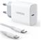 UGREEN zidni punjač 20W, USB-C, PD3.0/QC4.0, bijeli + USB-C/Lightning kabel 1.0m