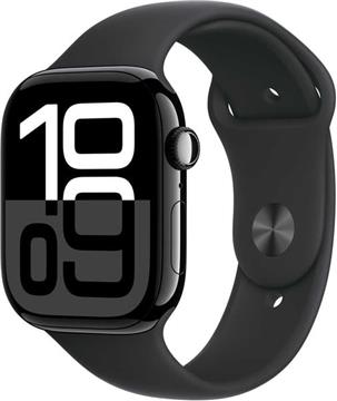 Apple Watch Series 10 GPS + Cellular 46mm Jet Black Aluminium Case with Black Sport Band - M/L