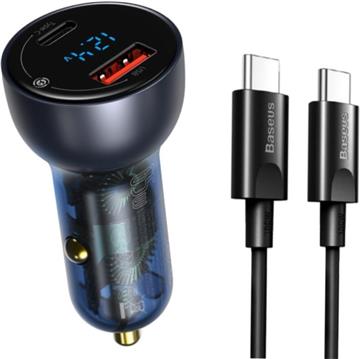 Punjač Baseus Particular Digital Display s ekranom, USB + USB-C, QC3.0 + PD, 5A, 65W sivi + kabel USB-C 1m 100W crni