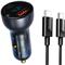 Punjač Baseus Particular Digital Display s ekranom, USB + USB-C, QC3.0 + PD, 5A, 65W sivi + kabel USB-C 1m 100W crni