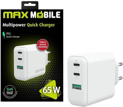 MAXMOBILE KUĆNI PUNJAČ PD SUPER FAST CHARGE Duo TypeC+USB-A,3UTR2076-QP,GaN 65W