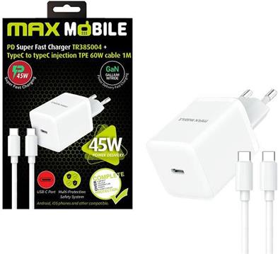 MAXMOBILE KUĆNI PUNJAČ PD SUPER FAST CHARGE SET 2U1 TYPE C+KABEL,TR385004 Gan45W