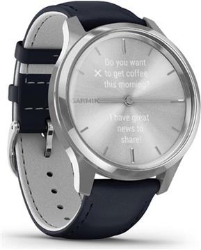 Pametni sat Garmin Vivomove Luxe Silver s kožnim Navy remenom, 010-02241-20