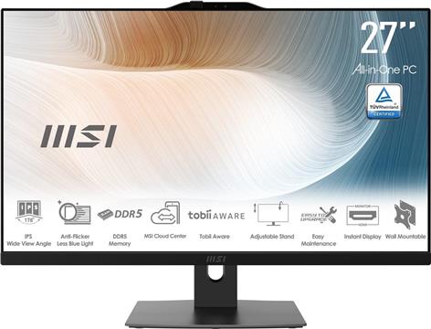 MSI Modern AM272P 1M-848EU All-in-One PC/workstation Intel Core 5 120U 68.6 cm (27") 1920 x 1080 pixels 8 GB DDR5-SDRAM 512 GB SSD Windows 11 Pro Wi-Fi 6E (802.11ax) Black