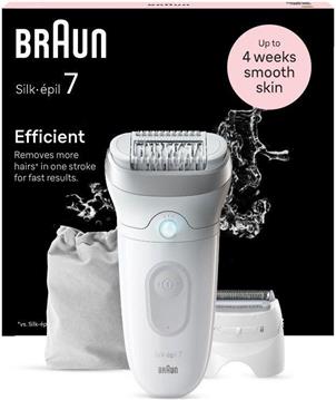 Epilator Braun Silk-épil 7-041, bijelo/srebrni, s vrećicom za pohranu, nastavkom za brijanje i trimerom za osjetljiva područja