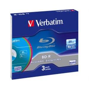 DVD Blu-Ray Colour Surface Verbatim BD-R 4×, 25GB, 3 Pack (Single Layer), Slim Case
