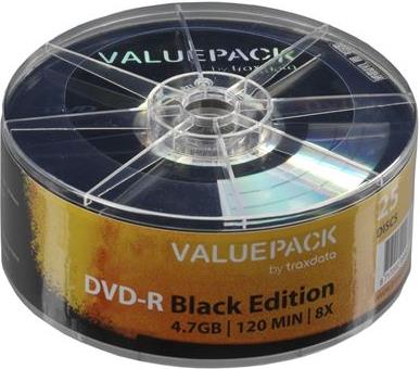 DVD-R Traxdata Valuepack, Black Edition, Kapacitet 4,7GB, 25 komada, Brzina 8x