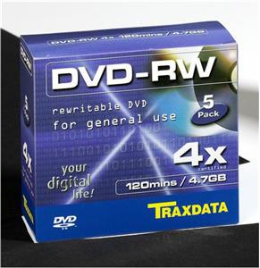 DVD-RW Traxdata BOX 5, Silver, Kapacitet 4,7 GB, 5 komada box, Brzina 4x